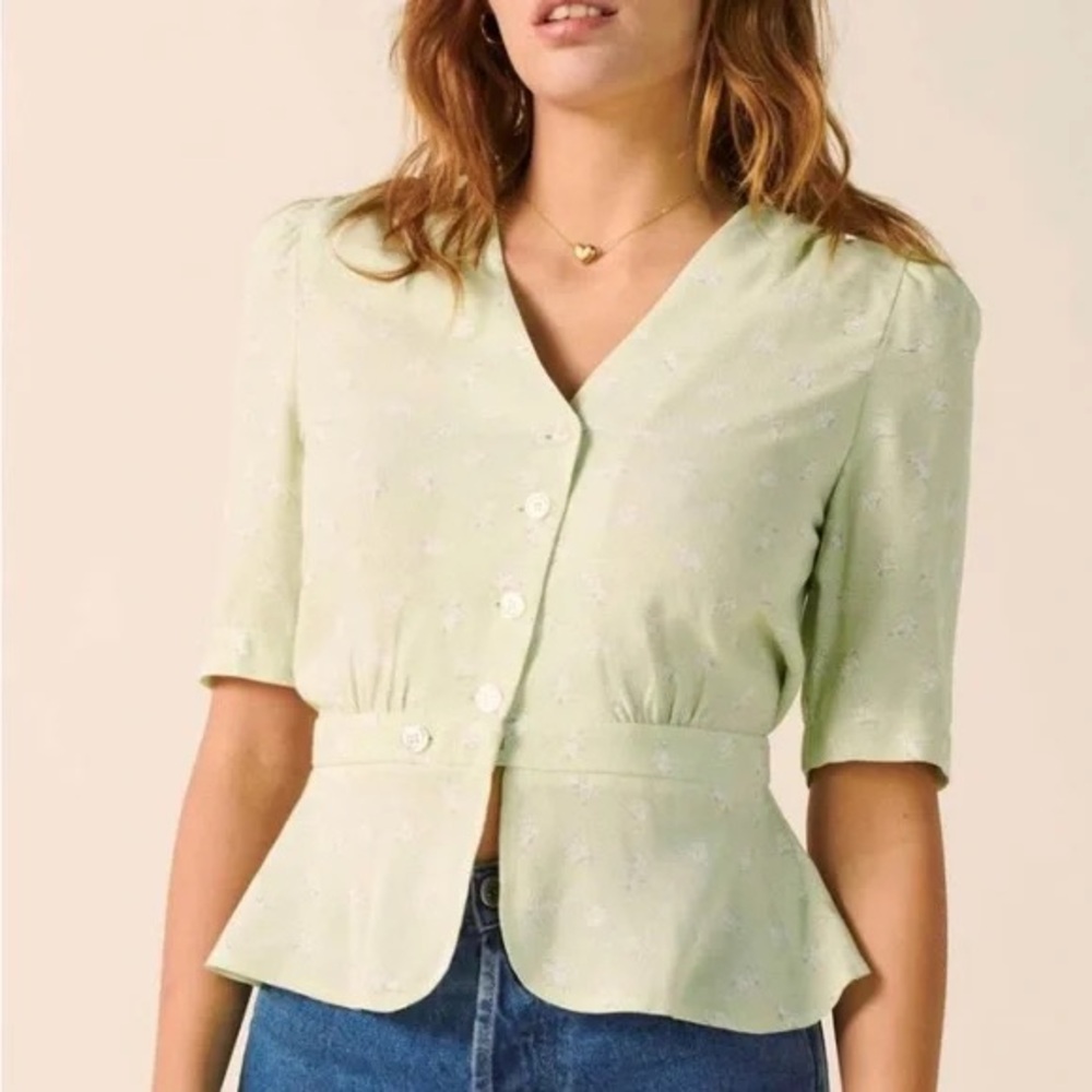 Rouje Paris Carlota Green Top Blouse Size 36 US 4 - Picture 1 of 6